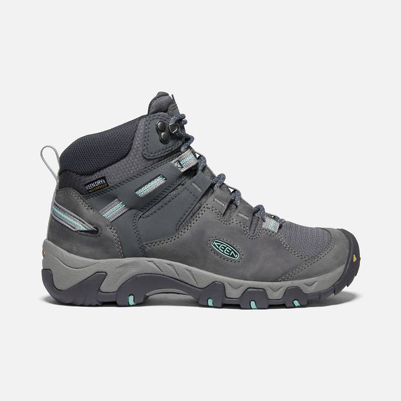 Keen Steens Leather Wanderstiefel Damen DE-10652 Steel Grey/Ocean Wave - Keen Damenschuhe Grau